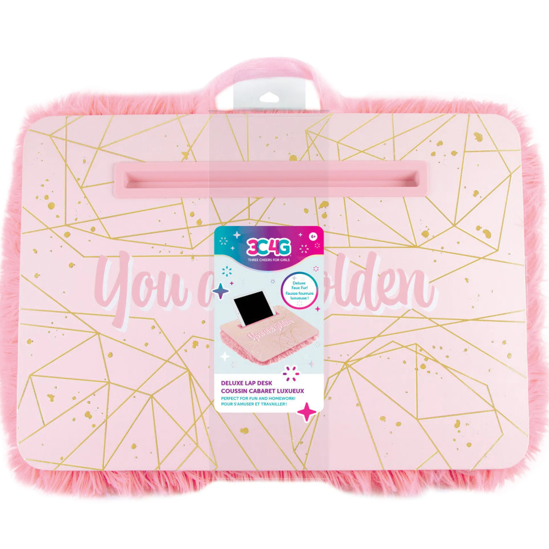 Three Cheers For Girls Deluxe Fur Lap Desk - Pink & Gold