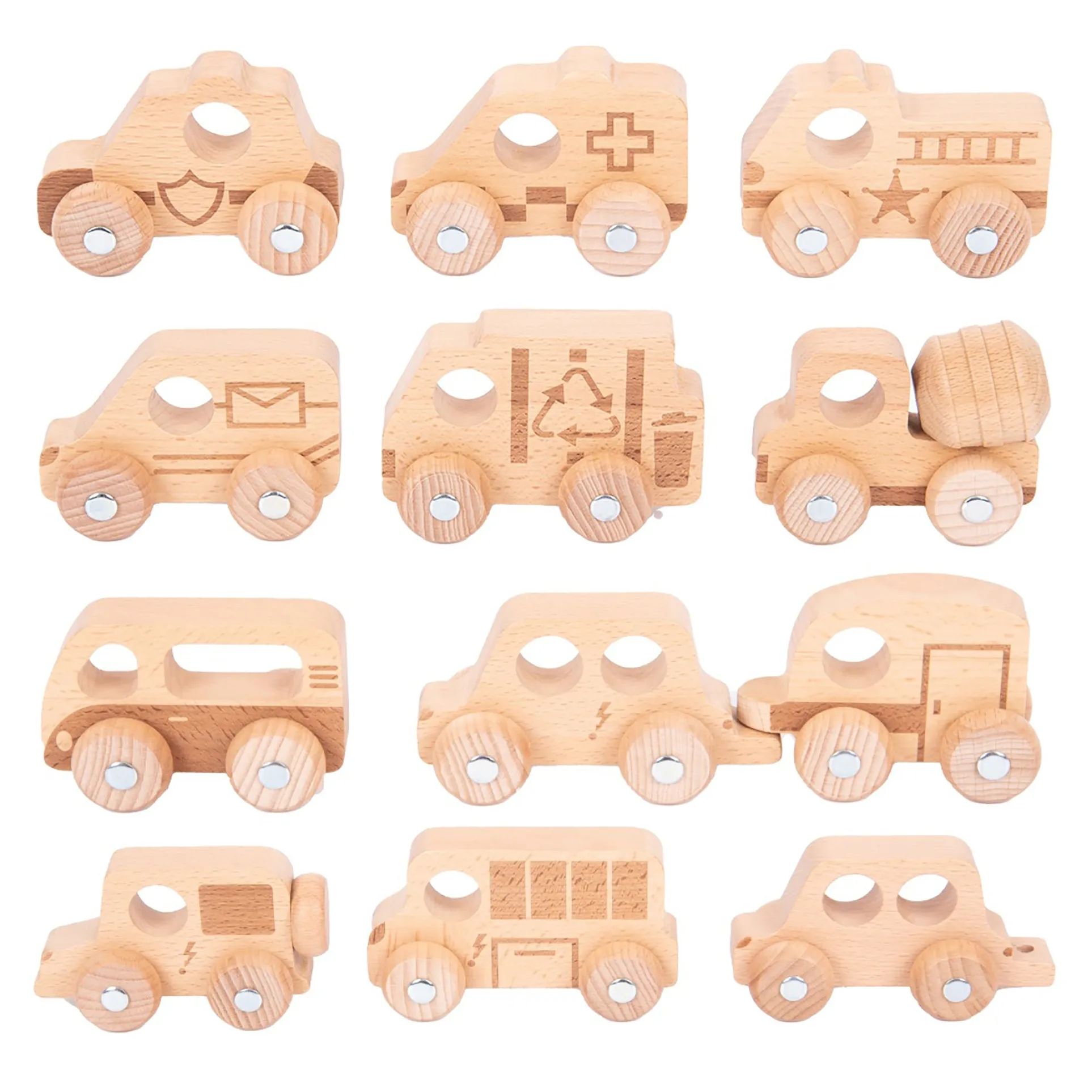 TickiT Natural Wooden Vehicles Set - 12 Piece Playset