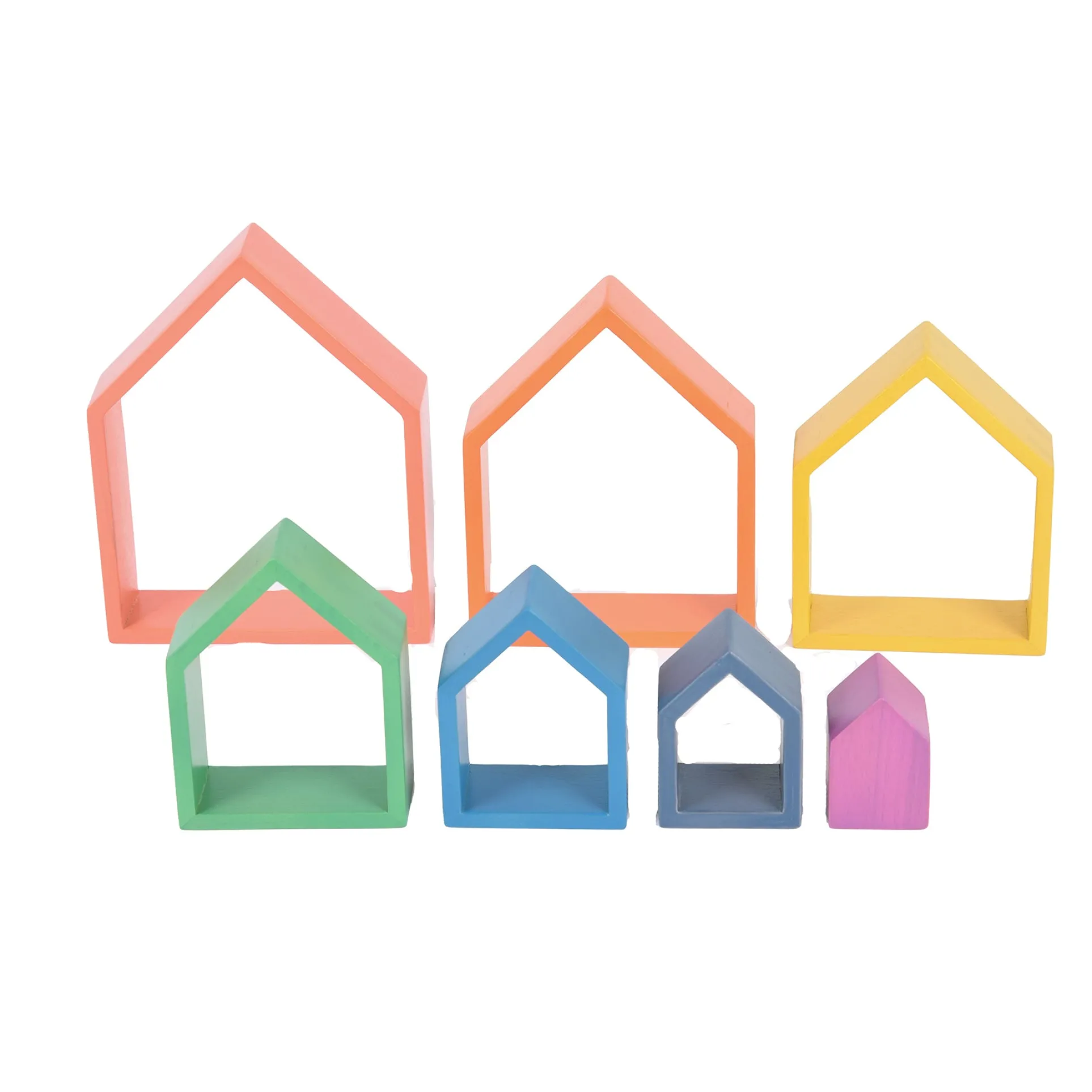 TickiT Rainbow Architect Houses - Colorful Wooden Nesting Play Set of 7
