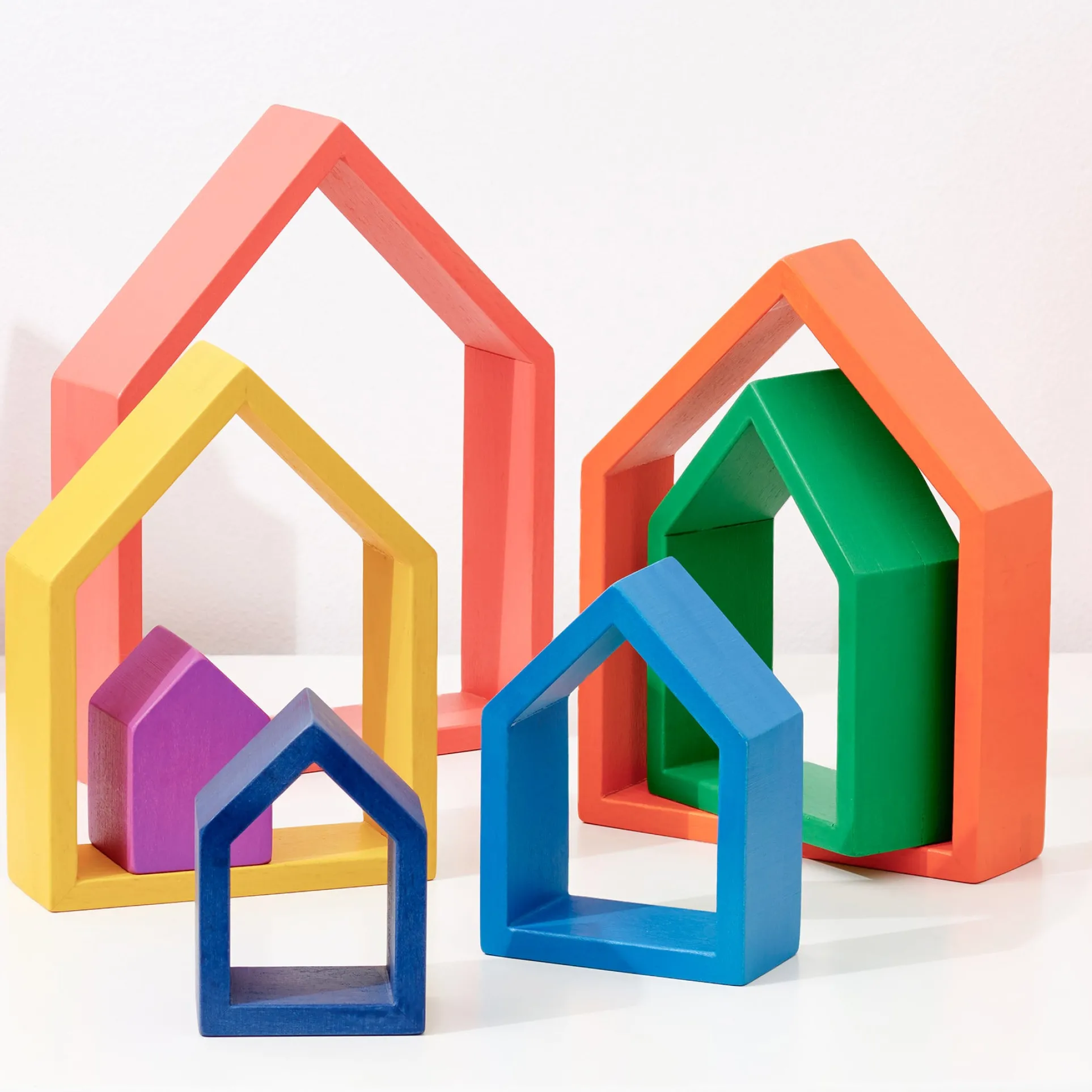 TickiT Rainbow Architect Houses - Colorful Wooden Nesting Play Set of 7
