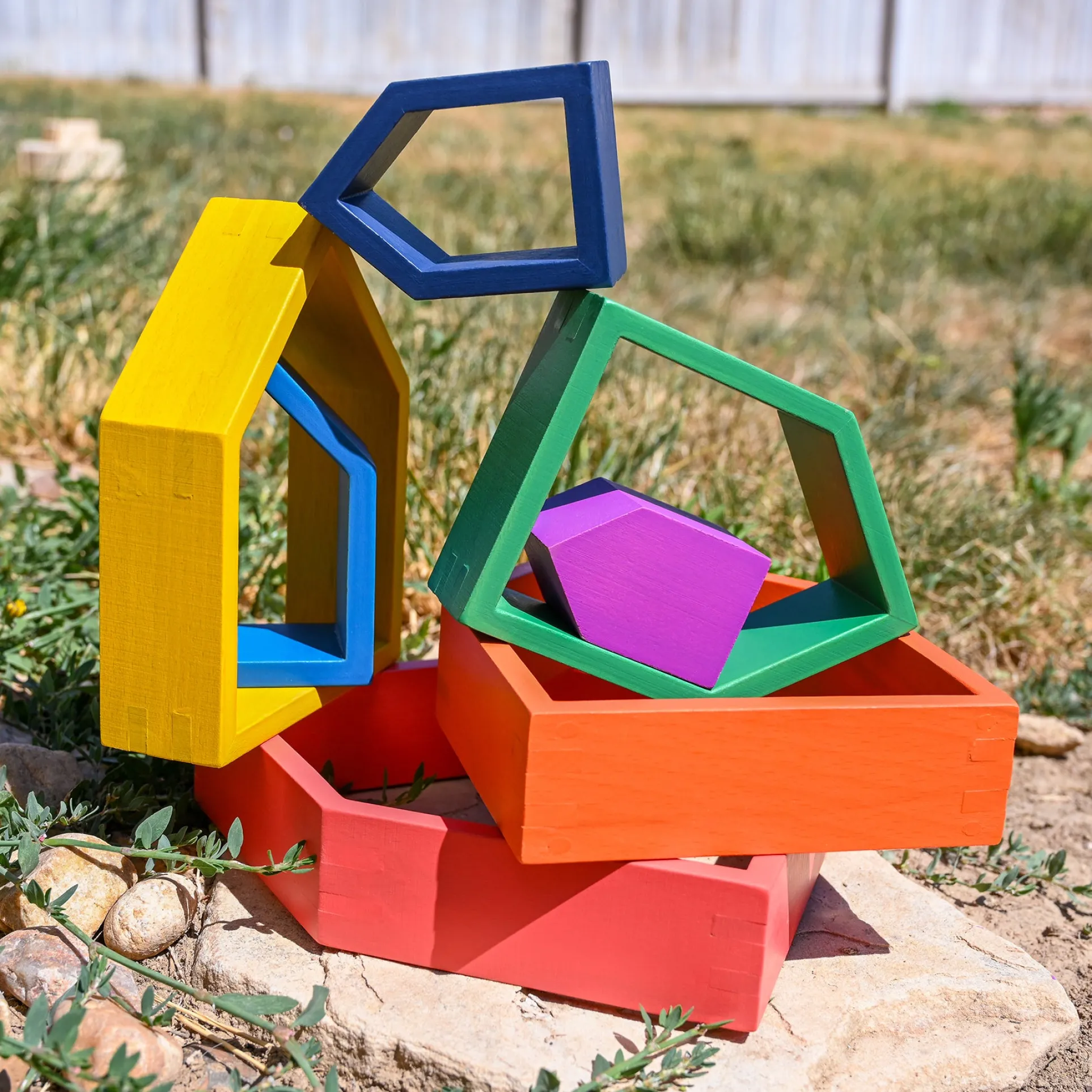 TickiT Rainbow Architect Houses - Colorful Wooden Nesting Play Set of 7