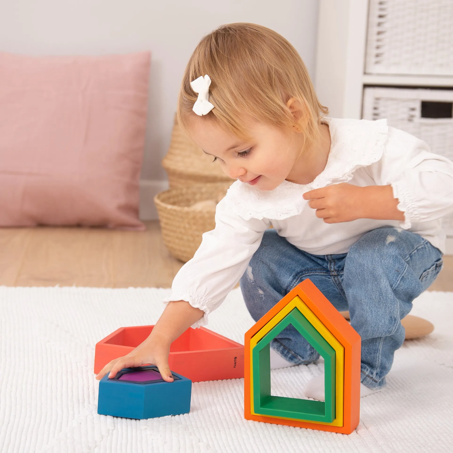 TickiT Rainbow Architect Houses - Colorful Wooden Nesting Play Set of 7