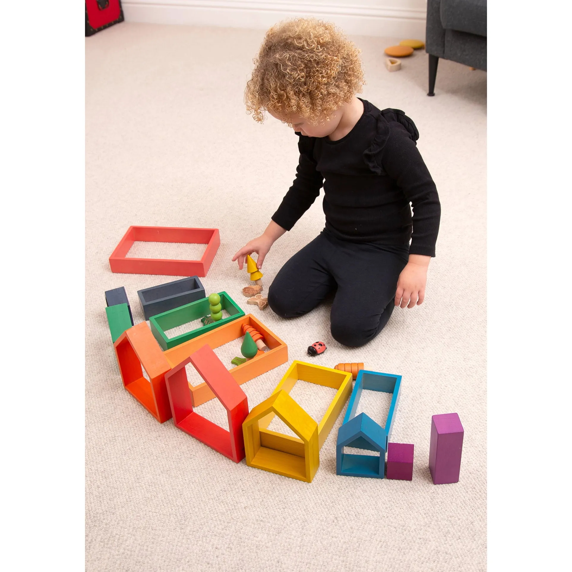 TickiT Rainbow Architect Houses - Colorful Wooden Nesting Play Set of 7