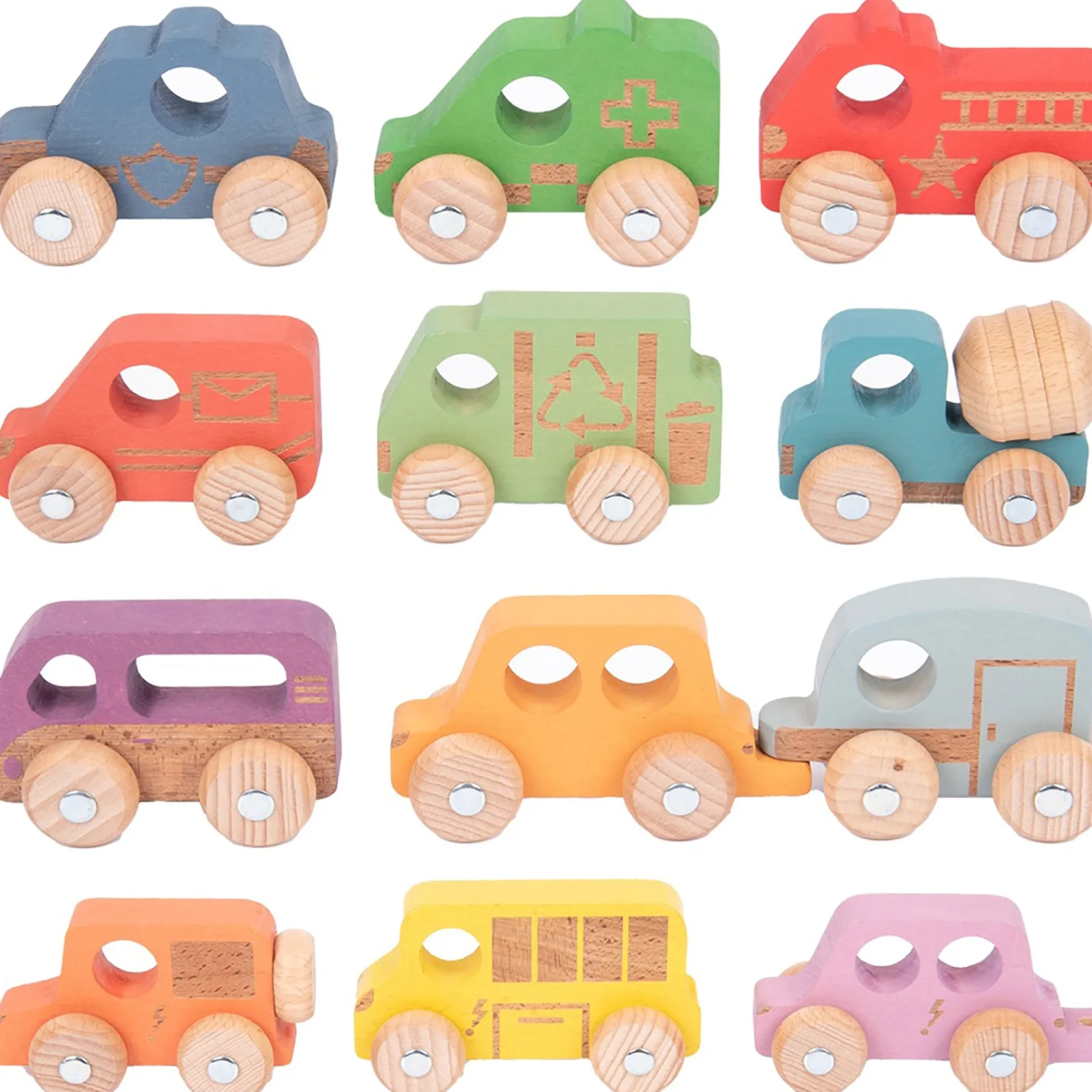 TickiT Rainbow Wooden Vehicles – Colorful Toddler Playset