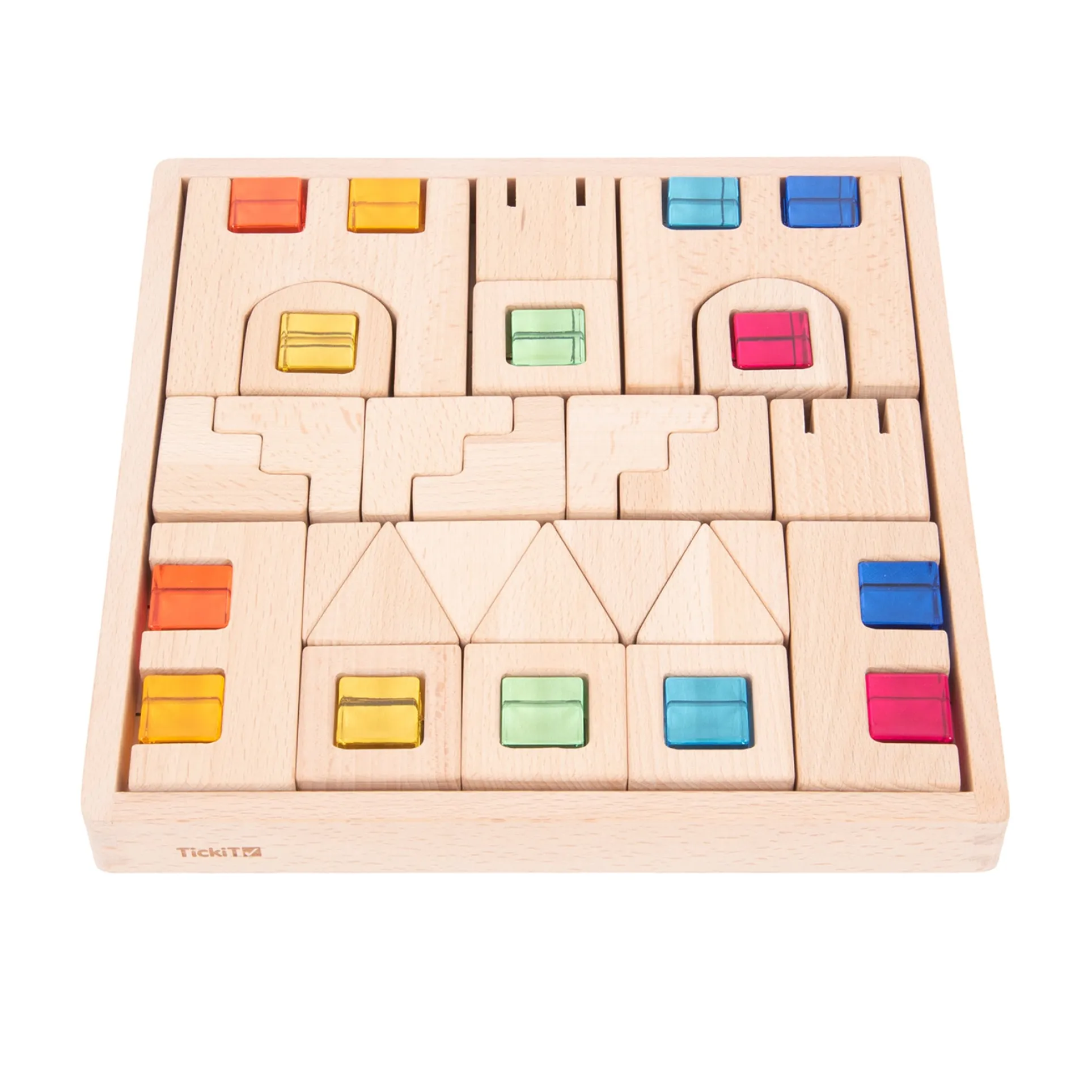 TickiT Wooden Gem Building Blocks - Colorful Creative Play Set