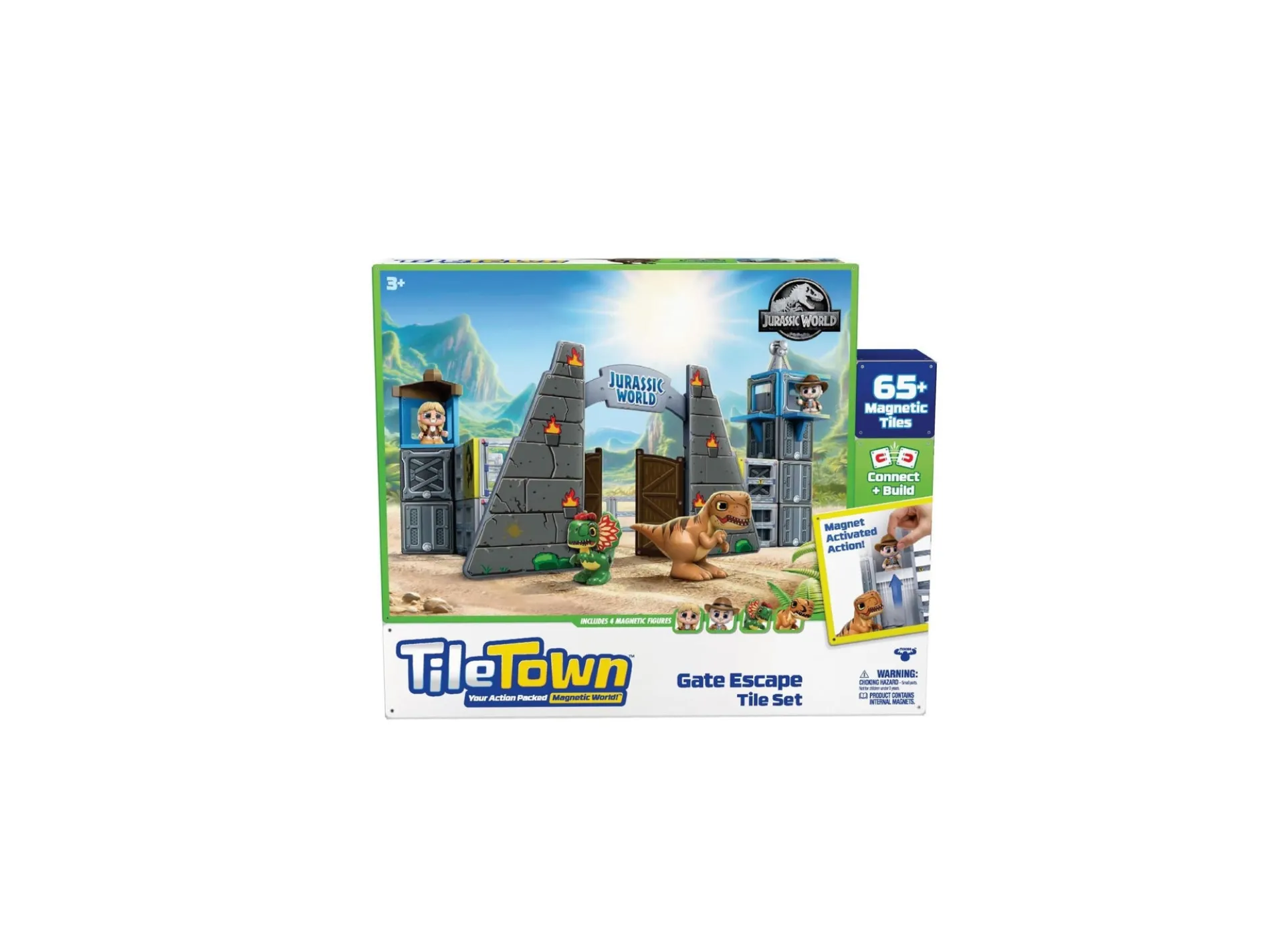 Tile Town Jurassic World Dino Escape Magnetic Tiles Playset, 69 Piece