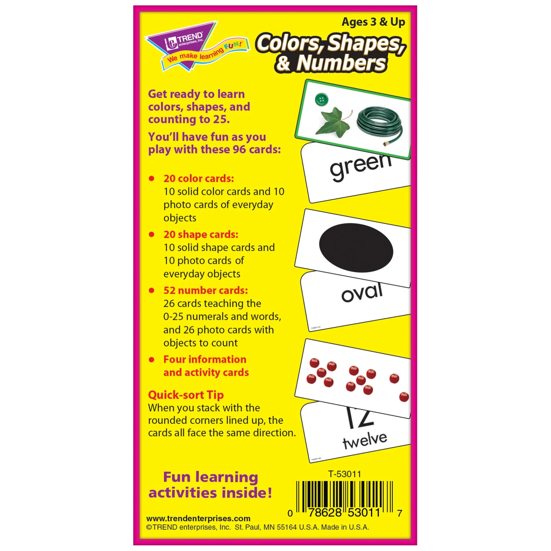 TREnd Colors, Shapes & Numbers Skill Drill Flash Cards - Educational Trio Pack