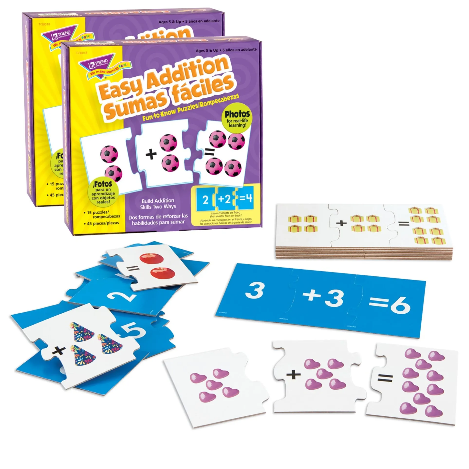 TREND Easy Addition Fun-to-Know Puzzles - Bilingual Learning Set - Pack of 2