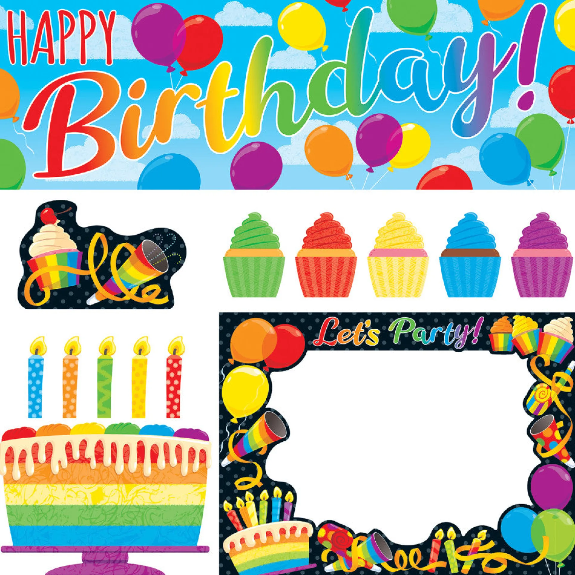 TREND Rainbow Birthday Learning Set - Reusable Dry-Erase Decorations
