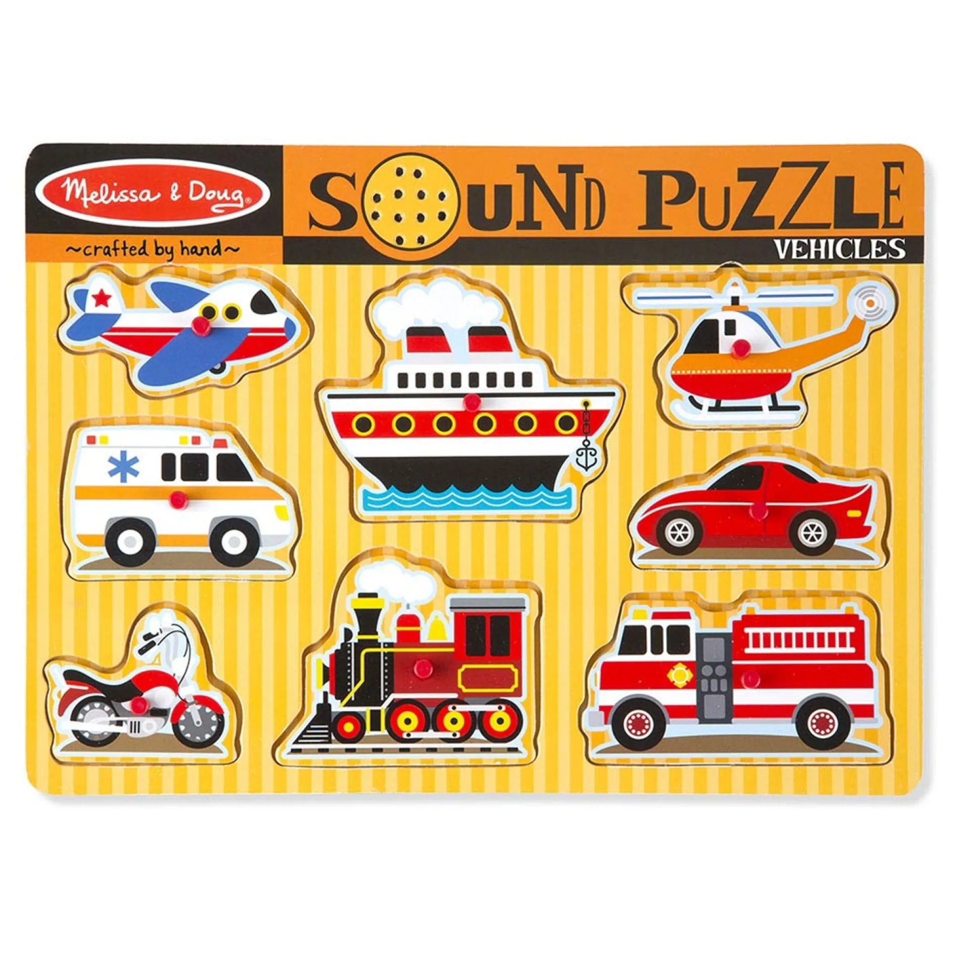 Melissa & Doug Vehicles Sound Puzzle - 8 pc Wooden Peg