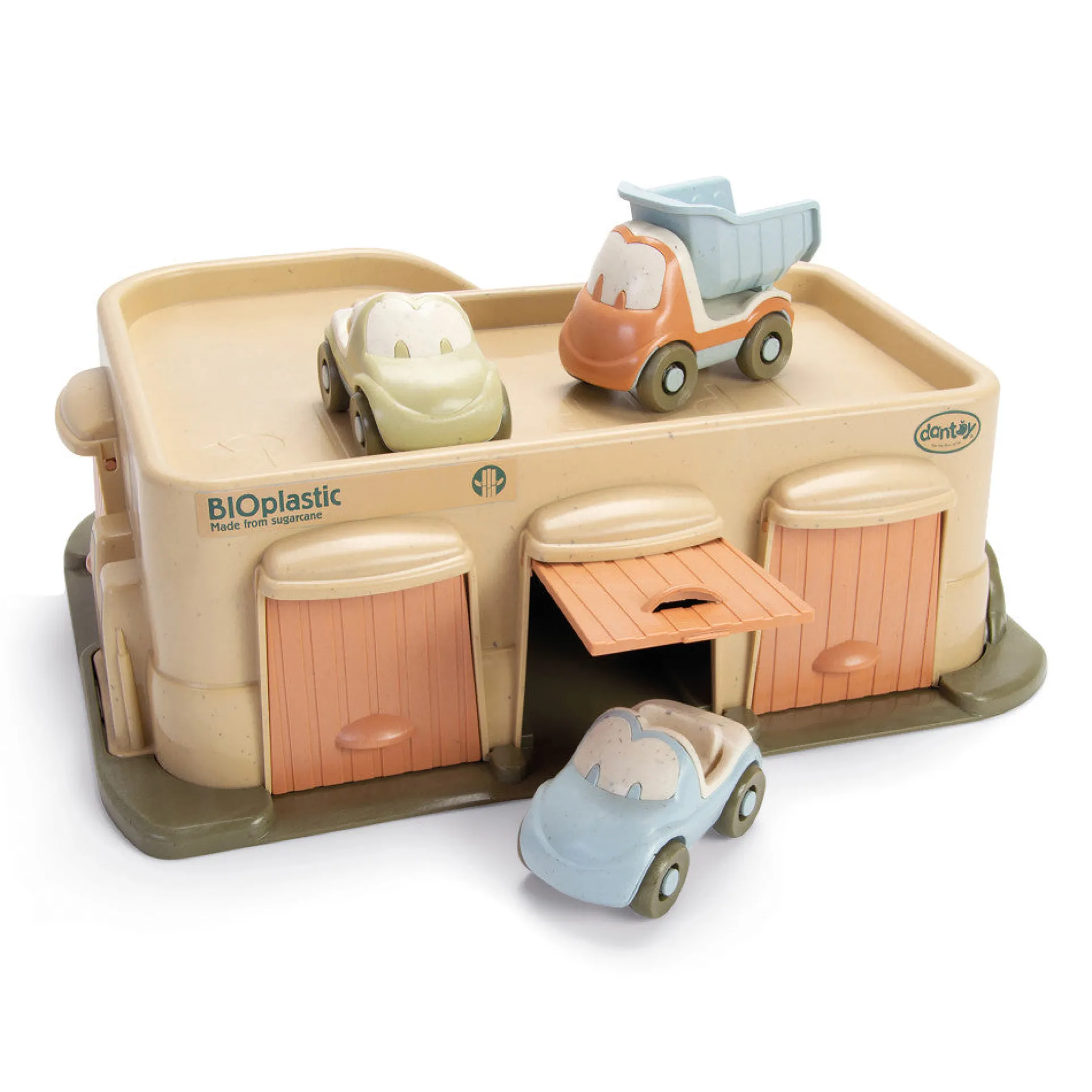 Dantoy BIO Garage Playset with Ramp and 3 Toy Vehicles, Eco-Friendly, for Toddlers 12mo+
