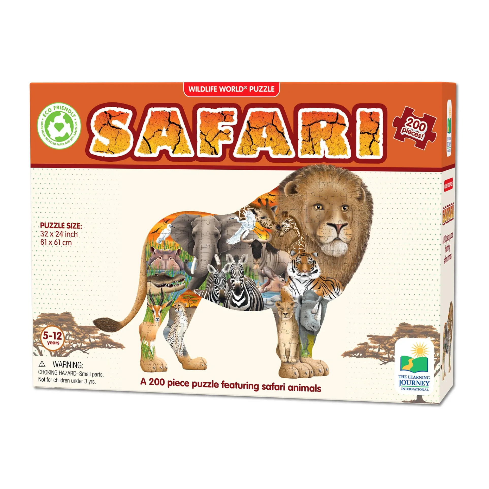 Wildlife World Safari Lion Shaped Jigsaw Puzzle - 200 pcs