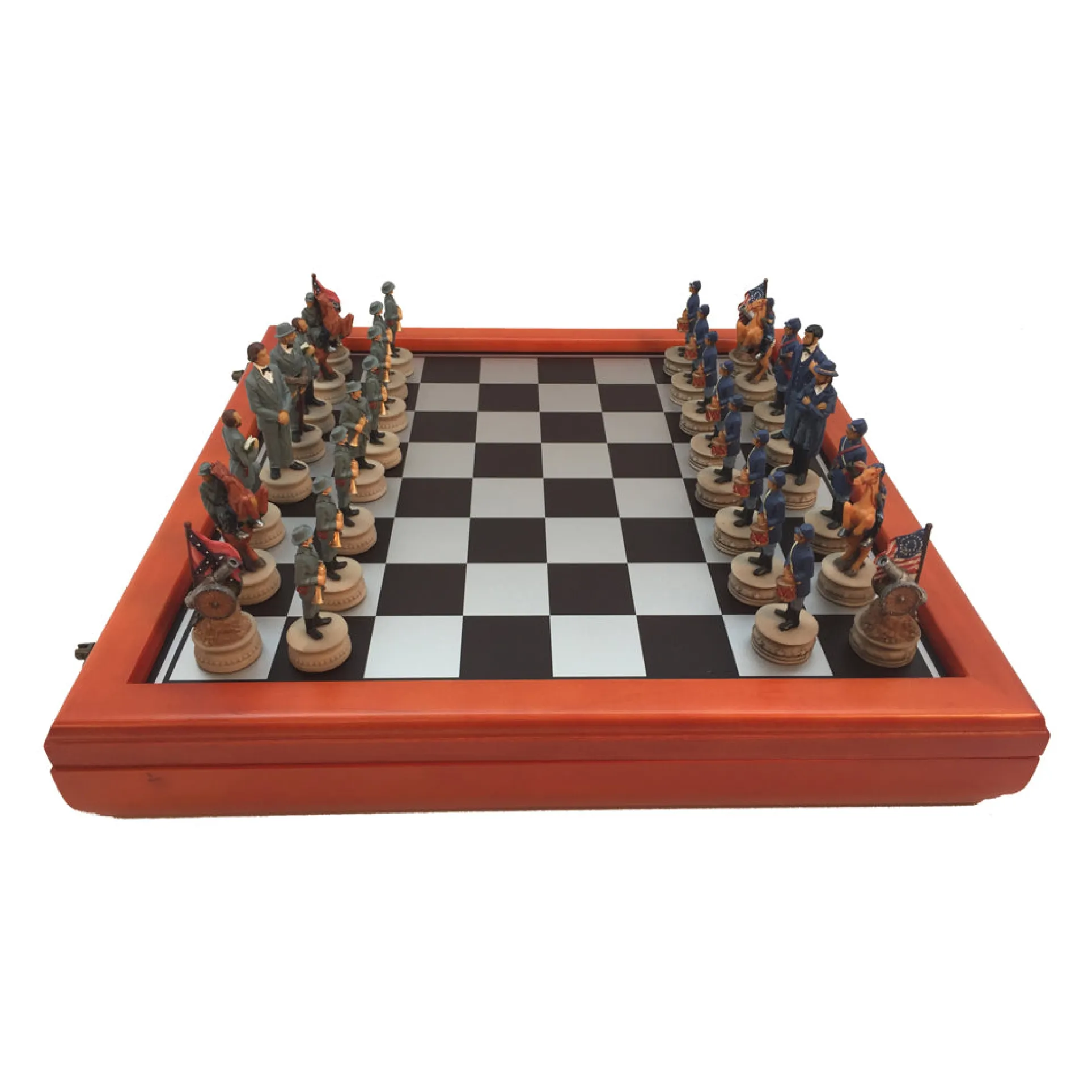 WorldWise Imports Civil War Generals 3.25-inch Chess Set with Cherry Stained Chest Board