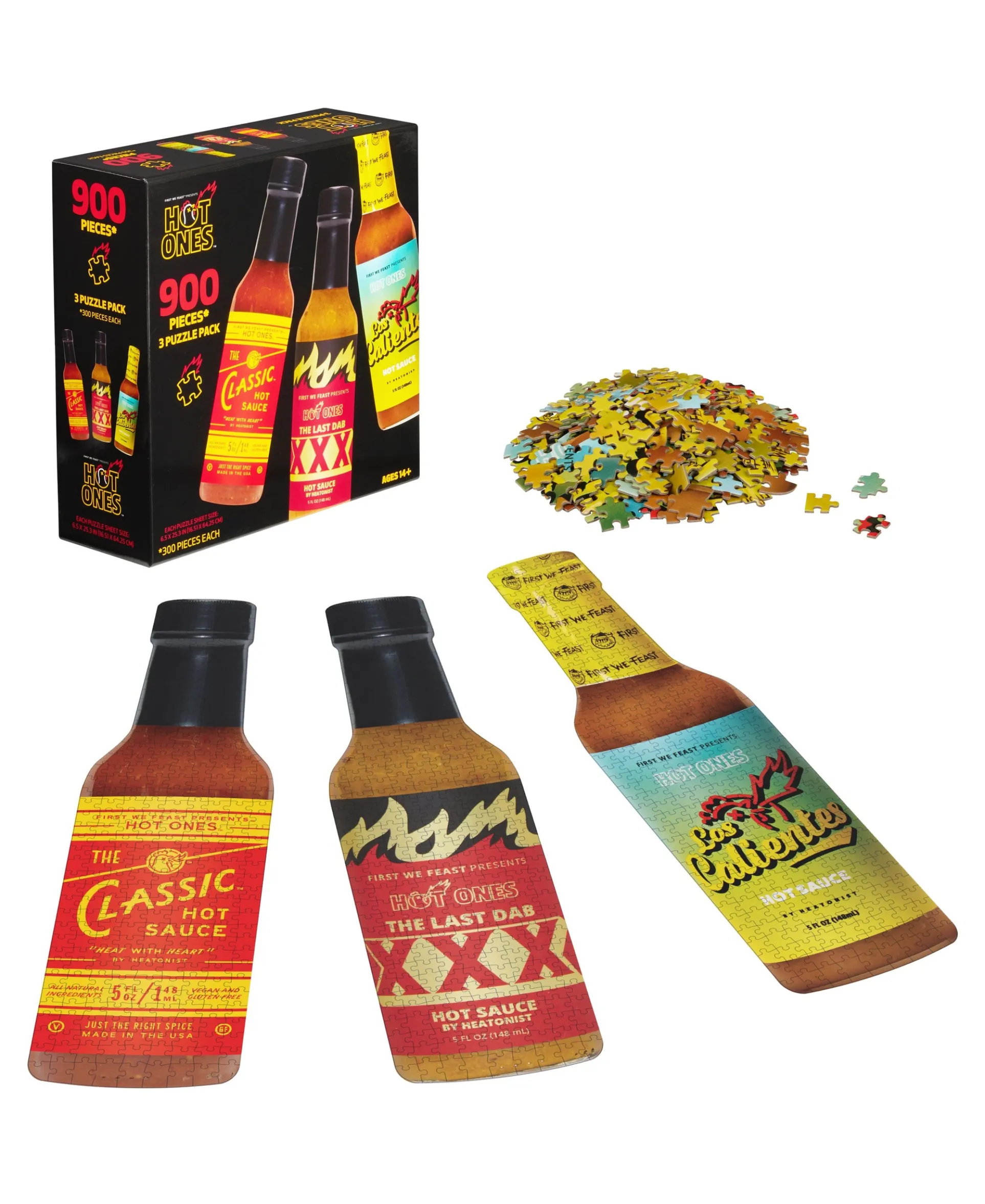 WowWee Hot Ones Challenge 3-Pack Bottle-Shaped Puzzles - 900 pc
