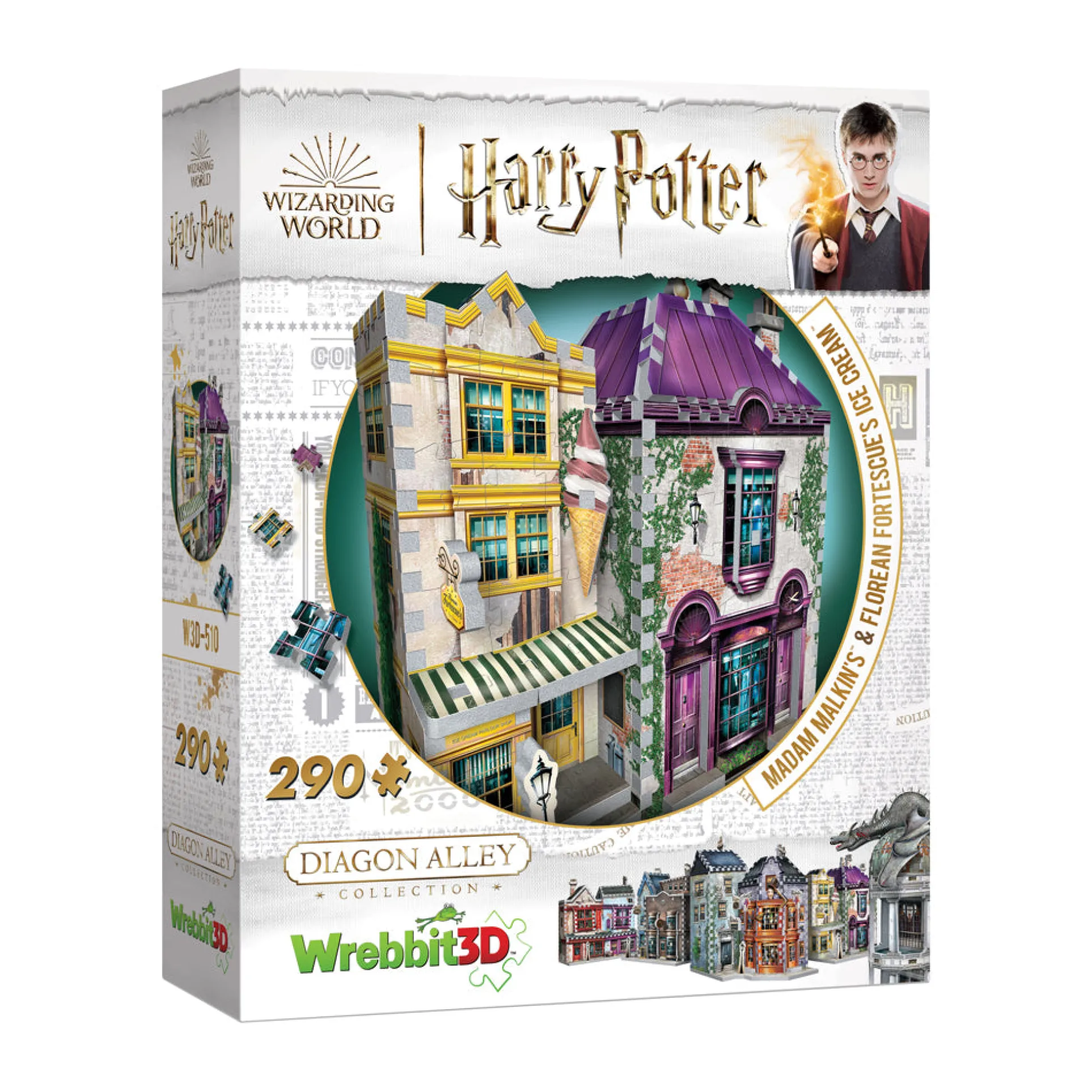 Wrebbit Harry Potter Diagon Alley Collection - Madam Malkin's & Florean Fortescue's Ice Cream 3D Puzzle, 290 Pieces