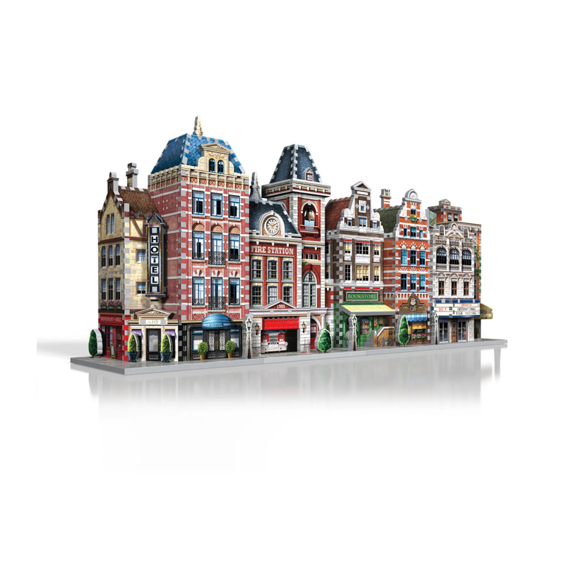 Wrebbit Urbania Collection - 1165 Piece 3D Puzzle Set: Hotel, Cinema, Cafe, Fire Station