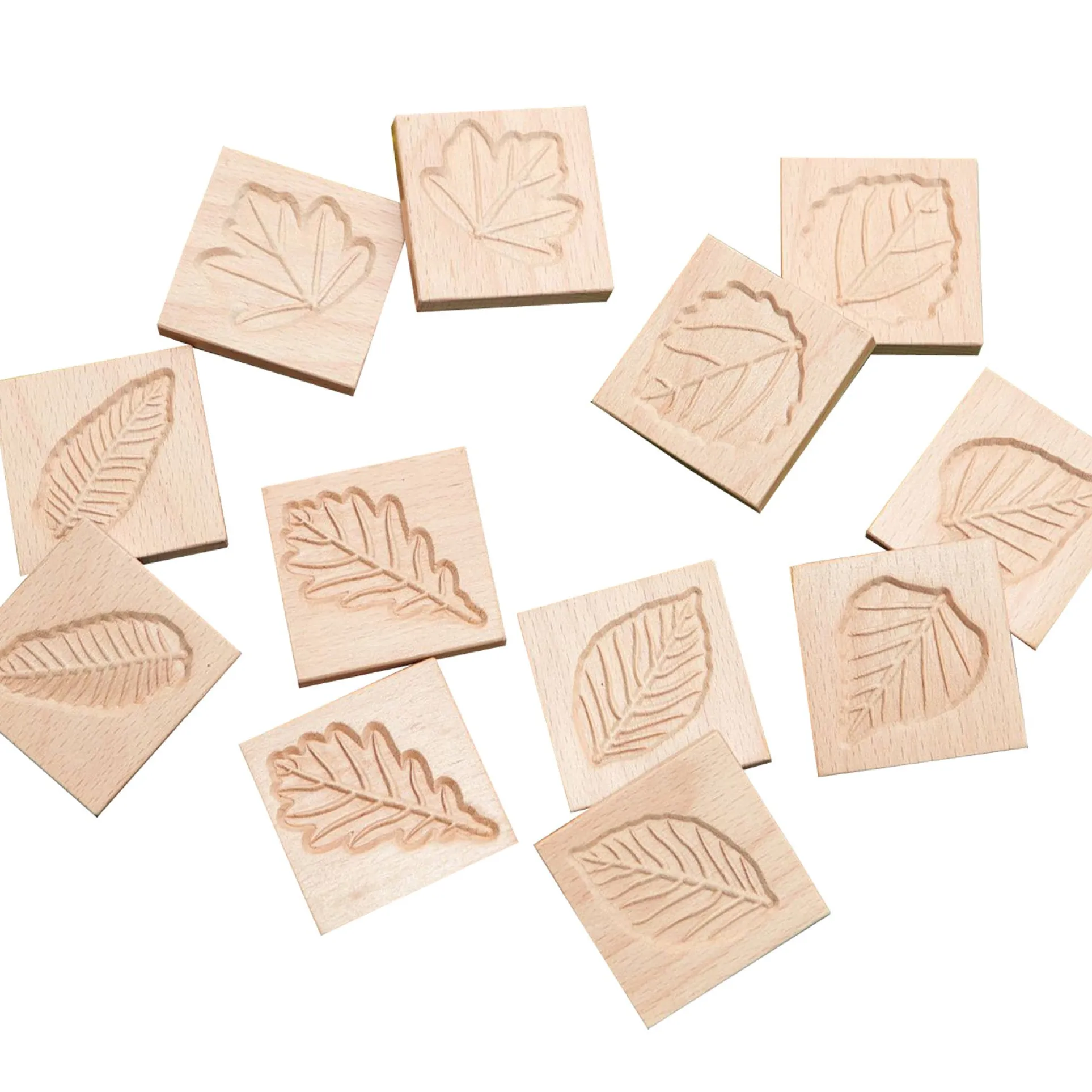 Yellow Door Match Me Sensory Leaf Tiles - Educational Wooden Set - 12 Pieces