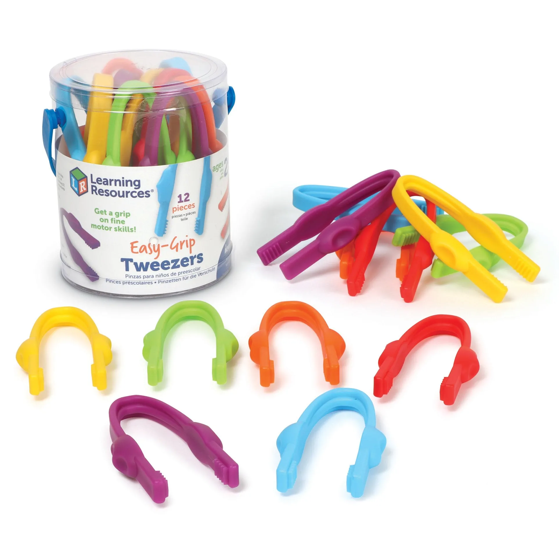 Learning Resources Easy Grip Preschool Tweezers - Colorful Learning Tools - Pack of 12