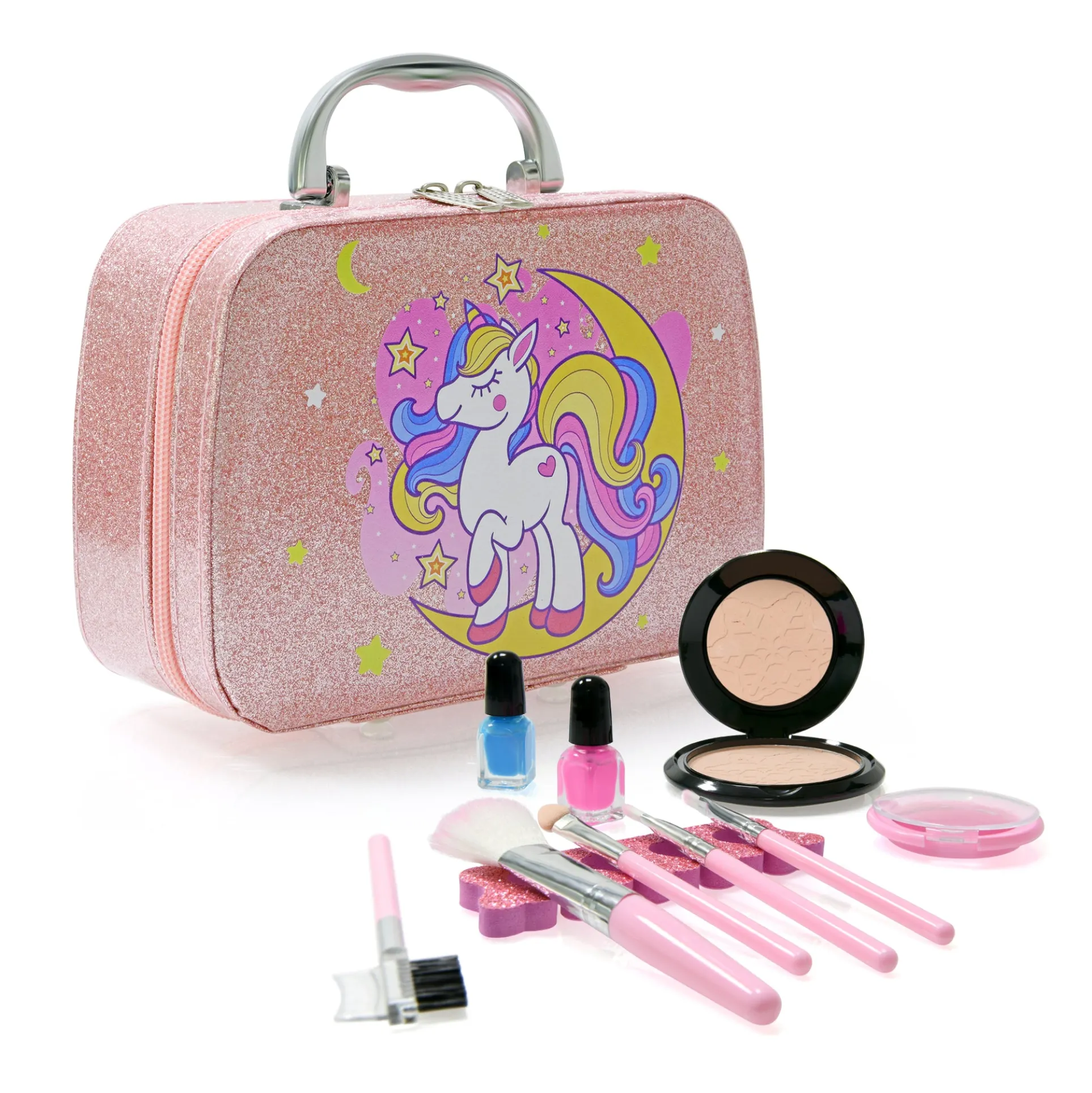 Contixo Unicorn-Themed Kids Makeup Set with Sparkle Case – Includes Brushes & Mirror